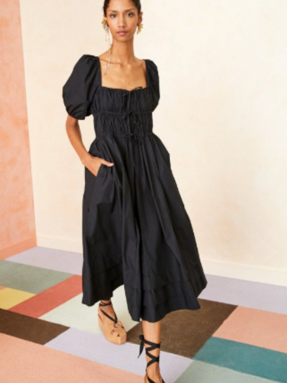 Ulla Johnson Palma Midi Dress Black size 2 puff sleeve boho cottage core NWT